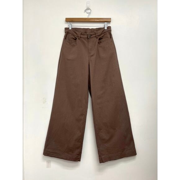 PACT Organic Stretch Elastic Twill Wide Leg Patch Pockets Pant Deep Taupe Medium - Picture 10 of 11